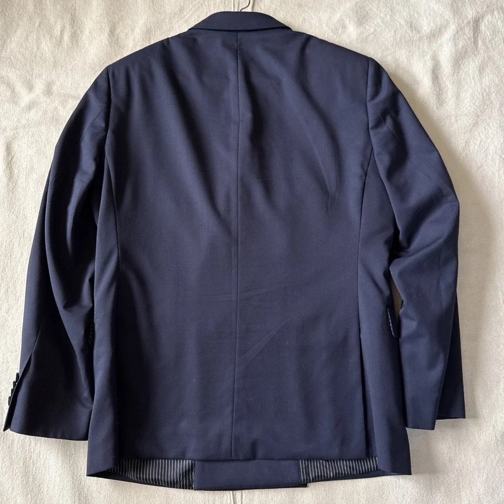 Banana Republic Double Breasted 40S Navy Blue Marzotto Wool Slim Blazer